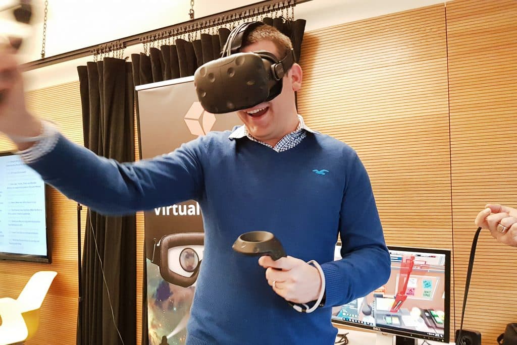 male visitor with HTC Vive in SFU