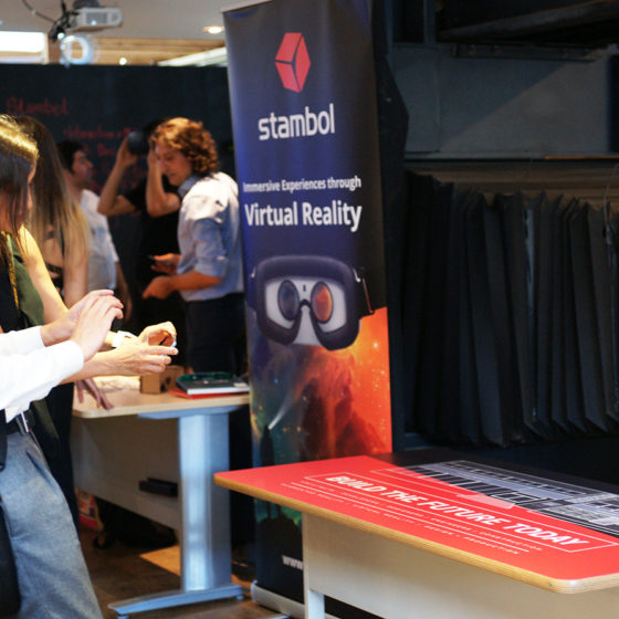 Young guest looking at Stambol Augmented Reality app