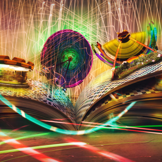 Open magic book, stories and educational stories floating