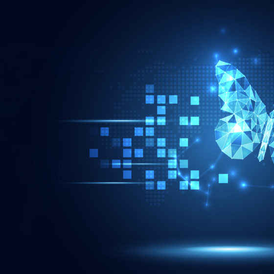 Futuristic blue gear digital transformation abstract technology background.