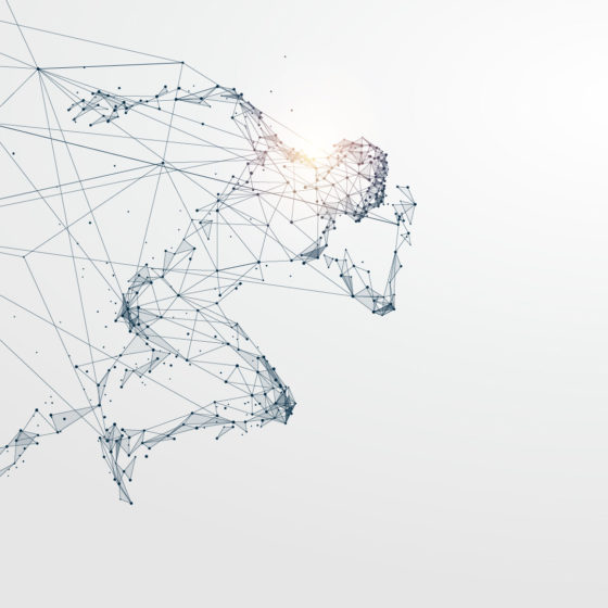 running man breaking through mesh to show business transformation